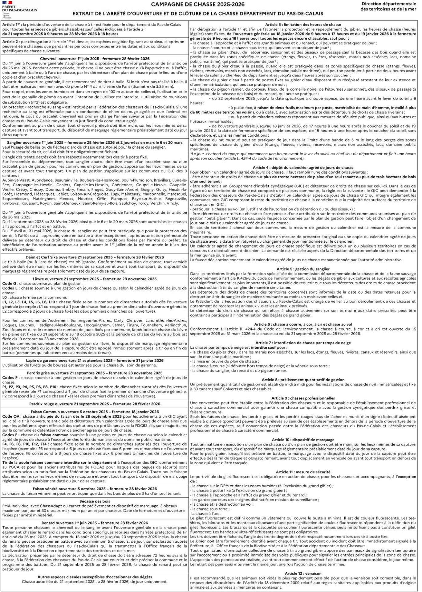 Affichage format a3 ouverture de la chasse