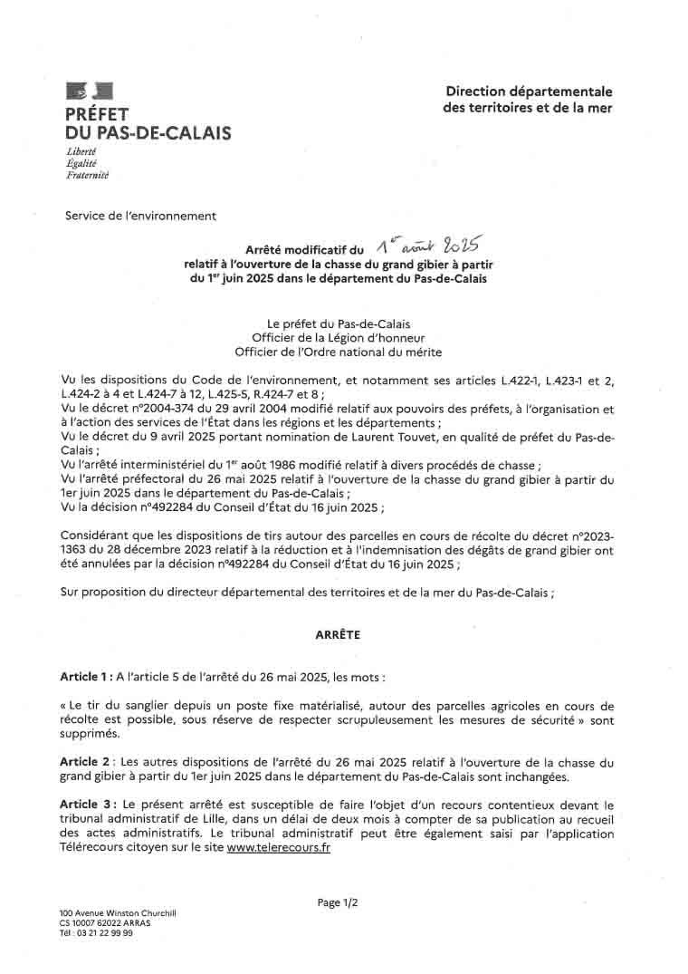 Ap modificatif ouverture chasse grand gibier 2025 1