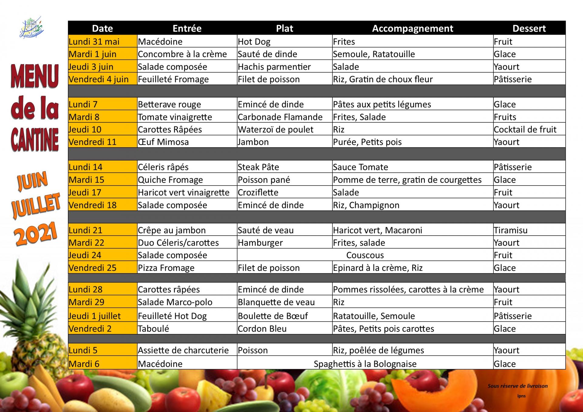 Menu cantine 10