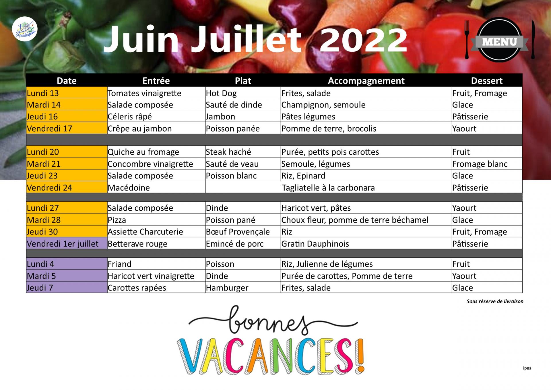 Menu cantine 15