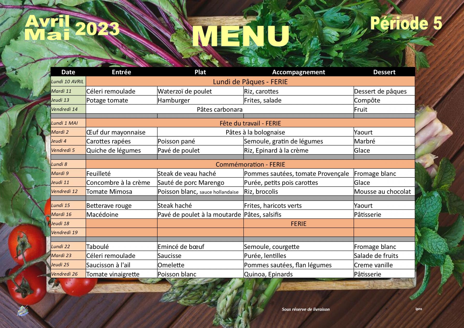 Menu cantine 22