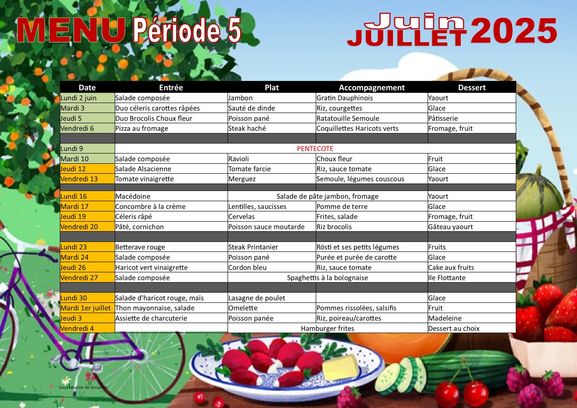 Menu cantine juin juillet