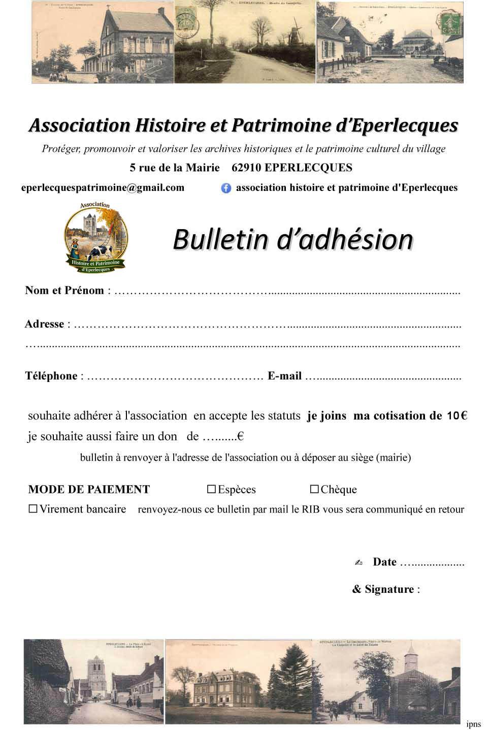 Bulletin d adhesion association histoire et patrimoine d eperlecques 1